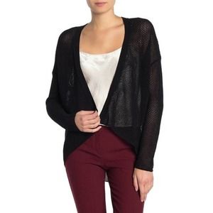 Eileen Fisher Open Weave Knit High Low Cardigan Black XS